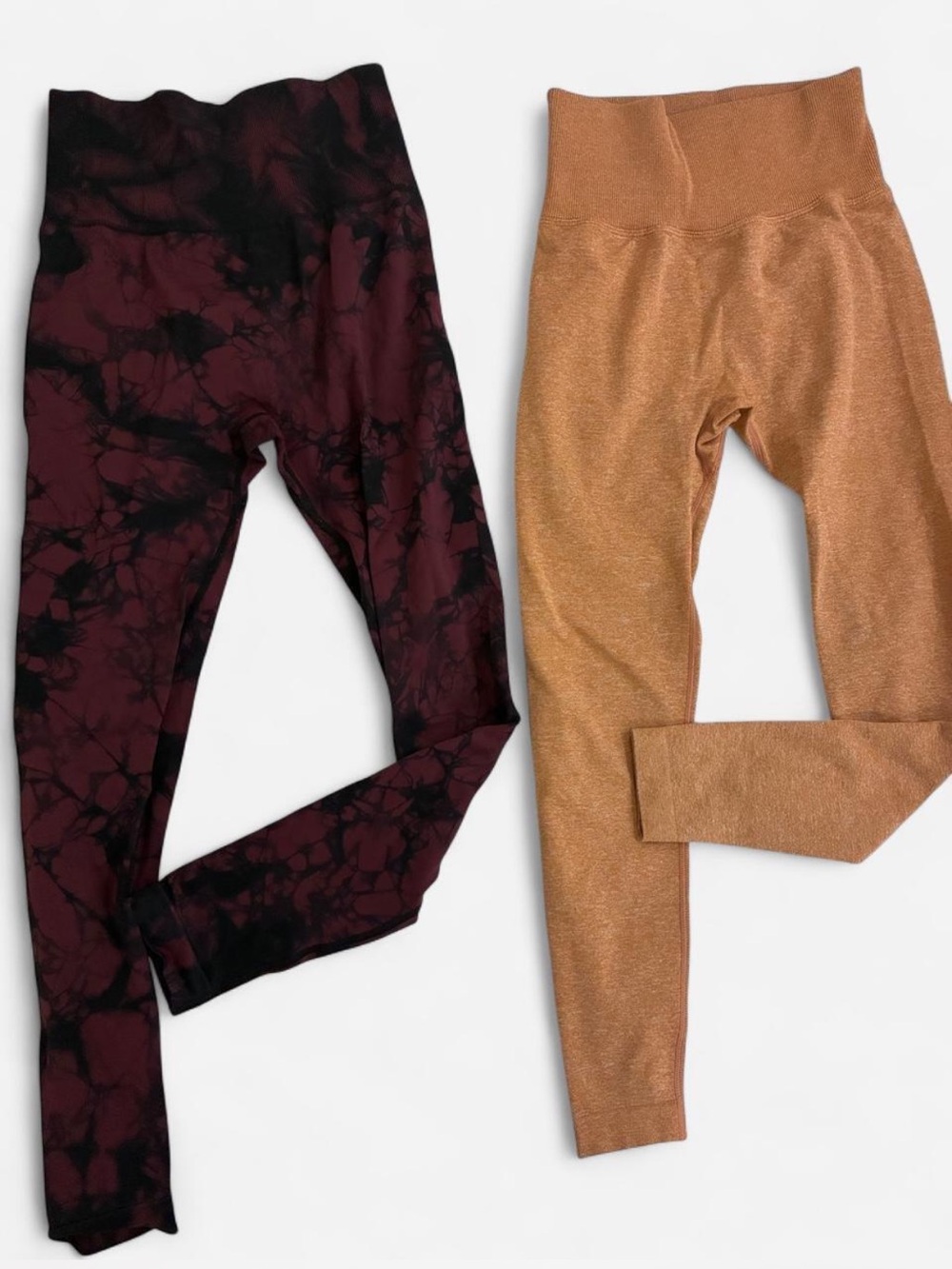Women’s High-Waist Leggings in Maroon Tie-Dye and Camel set of 2 size Small
